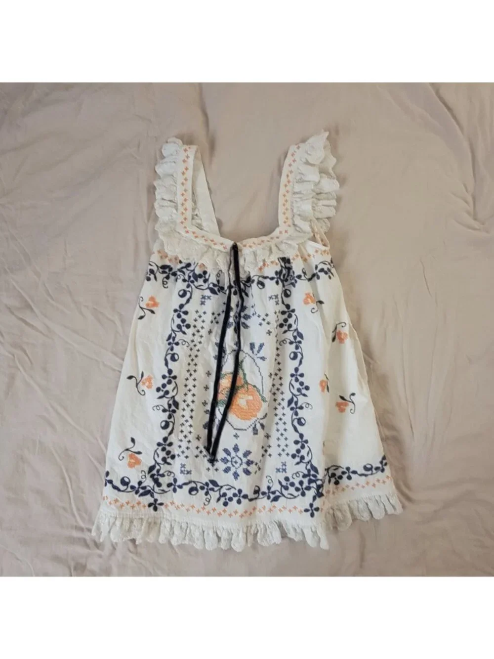 Free People Bali Main Squeeze Mini Dress Vintage Prairie Embroidery Womens S